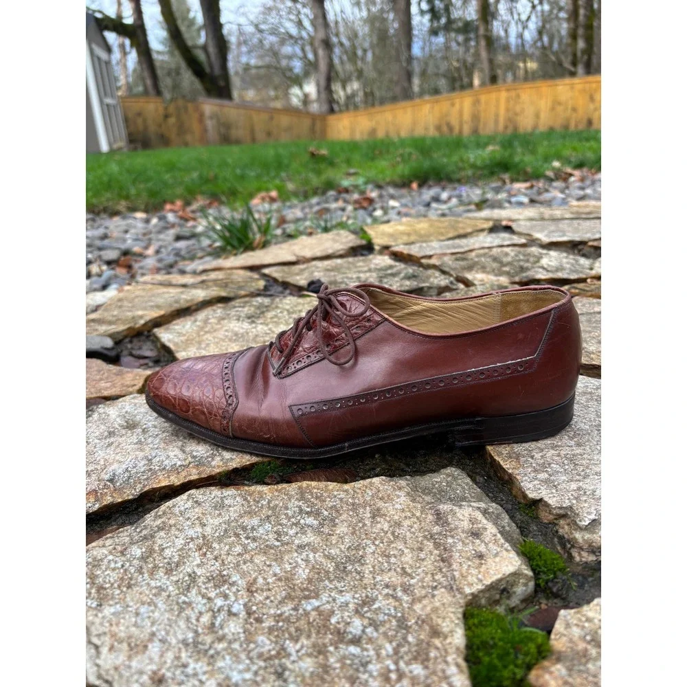Mezlan Shoes Mens Size 10 Genuine Exotic Crocodile‎ Leather Cap Toe Oxford